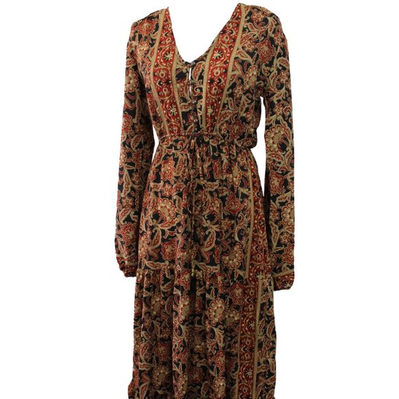 BOHEMIAN LONG SLEEVE BUTTON FRONT MAXI DRESS - Picture 7 of 9